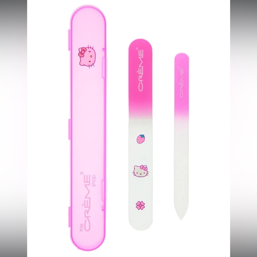 🆕 Hello Kitty The Crème Shop Premium Glass Nail File Set Pink Strawberry BNIB